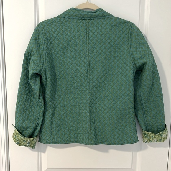Vintage Quilted Reversible Norm Thompson Green Teal Paisley Print Cotton Jacket - Picture 14 of 16